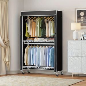 NIB- XL Carbon Steel Wardrobe- wheels/Cover Super Heavy-Duty holds up to 450 LBS